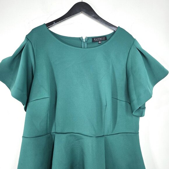 Eloquii Forest Green Flutter Sleeve Peplum Top - Picture 3 of 9
